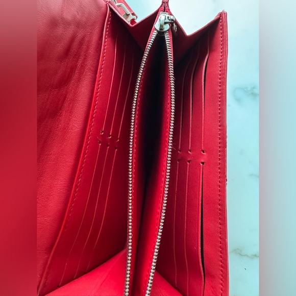 LOUIS VUITTON New Wave Long Wallet Rouge Red Calfskin Silver LV Wrist Strap MIE - Picture 9 of 13